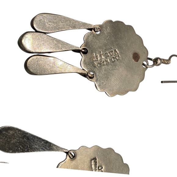 Alpaca Taxco Mexico Necklace Earrings Set Turquoise Inlay As Found Unpolished - Picture 10 of 15